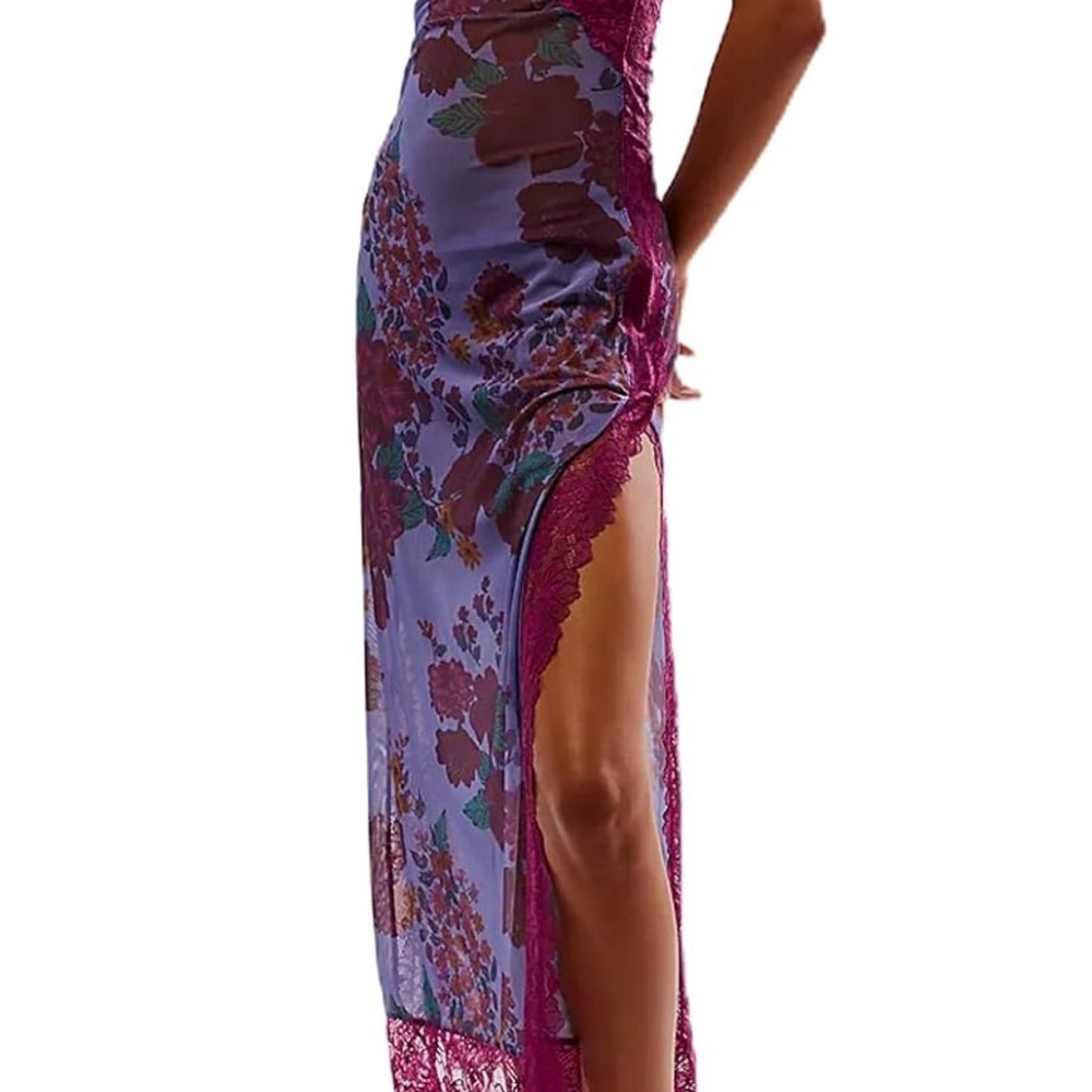 Floral Lace Maxi Dress in Purple and Burgundy